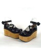 Black 3.9" Heel High Cute Polyurethane Round Toe Cross Straps Platform Lady Lolita Shoes