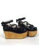 Black 3.9" Heel High Cute Polyurethane Round Toe Cross Straps Platform Lady Lolita Shoes