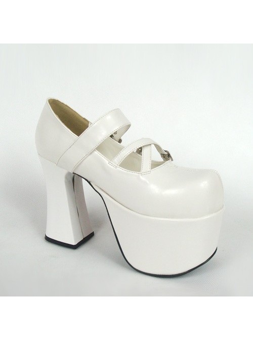 White 4.9" Heel High Gorgeous Suede Round Toe Cross Straps Platform Lady Lolita Shoes