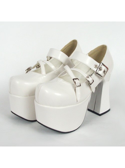 White 4.9" Heel High Gorgeous Suede Round Toe Cross Straps Platform Lady Lolita Shoes