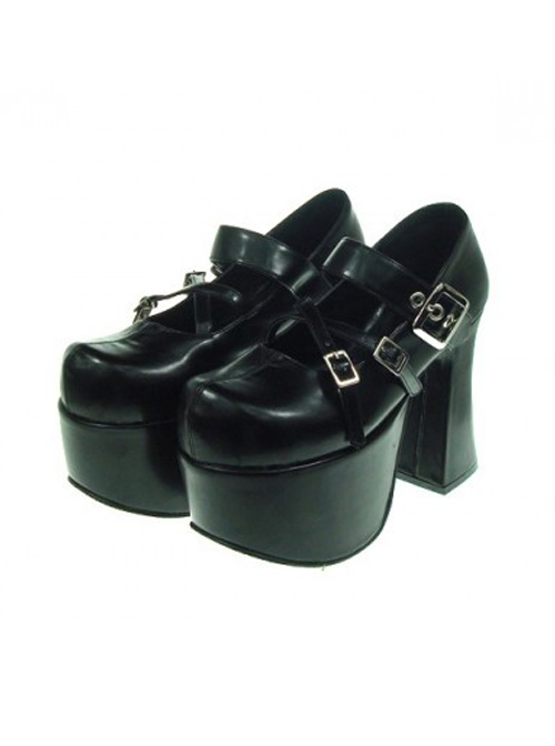 Black 4.9" Heel High Lovely Suede Round Toe Cross Straps Platform Lady Lolita Shoes