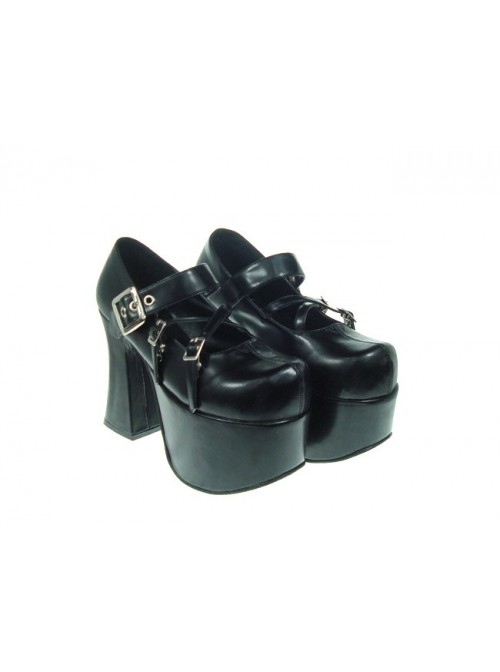 Black 4.9" Heel High Lovely Suede Round Toe Cross Straps Platform Lady Lolita Shoes
