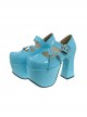 Sky-Blue 4.9" Heel High Classic Suede Round Toe Cross Straps Platform Lady Lolita Shoes