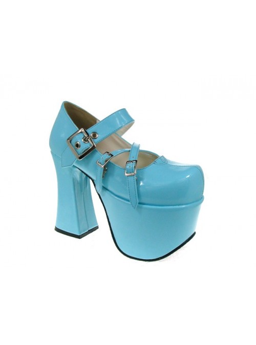 Sky-Blue 4.9" Heel High Classic Suede Round Toe Cross Straps Platform Lady Lolita Shoes