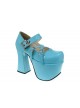 Sky-Blue 4.9" Heel High Classic Suede Round Toe Cross Straps Platform Lady Lolita Shoes