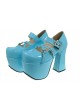 Sky-Blue 4.9" Heel High Classic Suede Round Toe Cross Straps Platform Lady Lolita Shoes