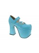 Sky-Blue 4.9" Heel High Classic Suede Round Toe Cross Straps Platform Lady Lolita Shoes