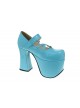 Sky-Blue 4.9" Heel High Classic Suede Round Toe Cross Straps Platform Lady Lolita Shoes