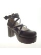 Brown 3.1" Heel High Romatic Suede Round Toe Cross Straps Platform Lady Lolita Shoes