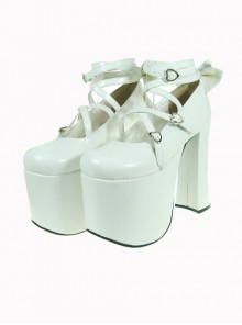 White 5.9" Heel High Lovely Suede Round Toe Cross Straps Platform Lady Lolita Shoes
