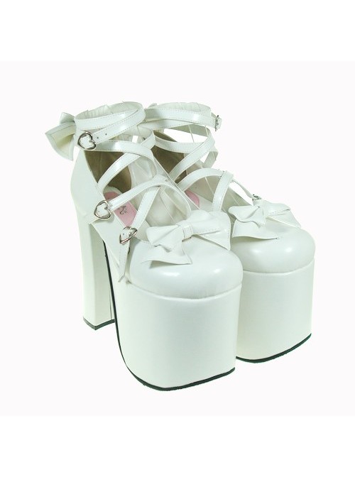 White 5.9" Heel High Lovely Suede Round Toe Cross Straps Platform Lady Lolita Shoes