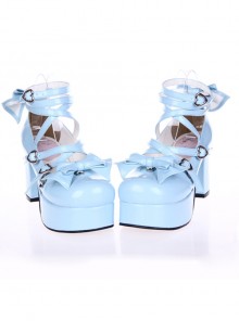 Sky-Blue 3.7" Heel High Special Polyurethane Round Toe Cross Straps Platform Lady Lolita Shoes