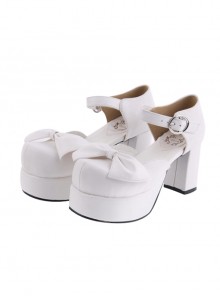 White 3.1" Heel High Cute Suede Round Toe Cross Straps Platform Lady Lolita Shoes