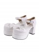 White 3.1" Heel High Cute Suede Round Toe Cross Straps Platform Lady Lolita Shoes