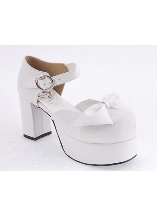 White 3.1" Heel High Cute Suede Round Toe Cross Straps Platform Lady Lolita Shoes