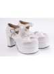 White 3.1" Heel High Cute Suede Round Toe Cross Straps Platform Lady Lolita Shoes