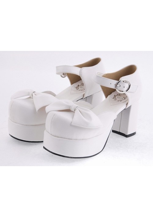 White 3.1" Heel High Cute Suede Round Toe Cross Straps Platform Lady Lolita Shoes