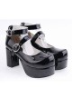 Black 3.1" Heel High Gorgeous Synthetic Leather Round Toe Cross Straps Platform Lady Lolita Shoes
