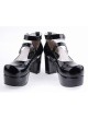 Black 3.1" Heel High Gorgeous Synthetic Leather Round Toe Cross Straps Platform Lady Lolita Shoes