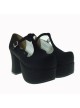 Black 3.7" Heel High Glamorous Round-toe Cross Straps Platform Lady Lolita Shoes