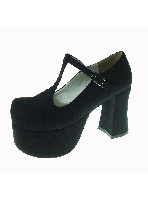 Black 3.7" Heel High Glamorous Round-toe Cross Straps Platform Lady Lolita Shoes