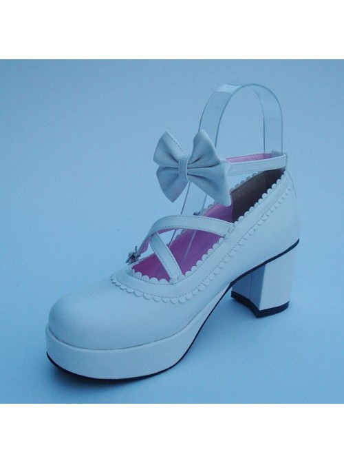 White 2.5" Heel High Lovely Patent Leather Round Toe Cross Straps Platform Lady Lolita Shoes