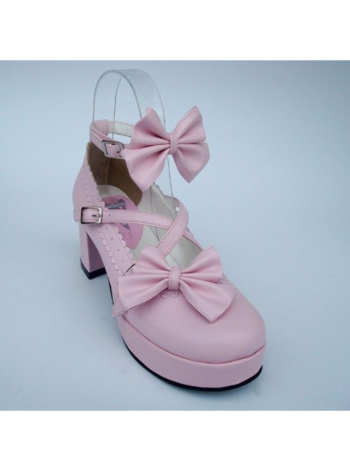 Pink 2.5" Heel High Glamorous Suede Round Toe Bow Platform Lady Lolita Shoes