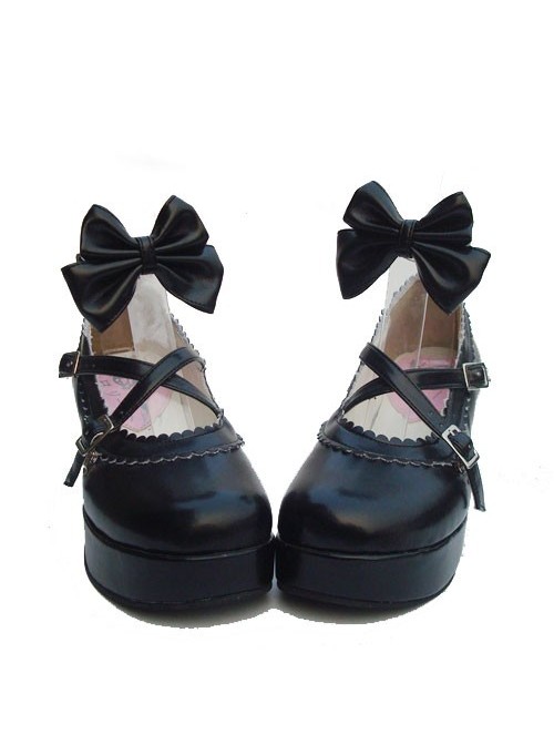 Black 2.5" Heel High Romatic Patent Leather Round Toe Bow Platform Lady Lolita Shoes