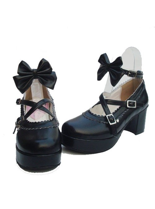 Black 2.5" Heel High Romatic Patent Leather Round Toe Bow Platform Lady Lolita Shoes