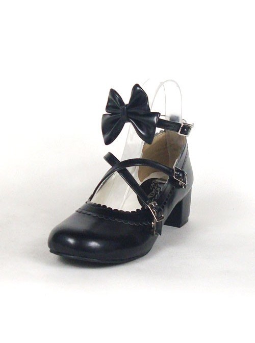 Black 1.8" Heel High Cute Synthetic Leather Round Toe Bow Platform Lady Lolita Shoes