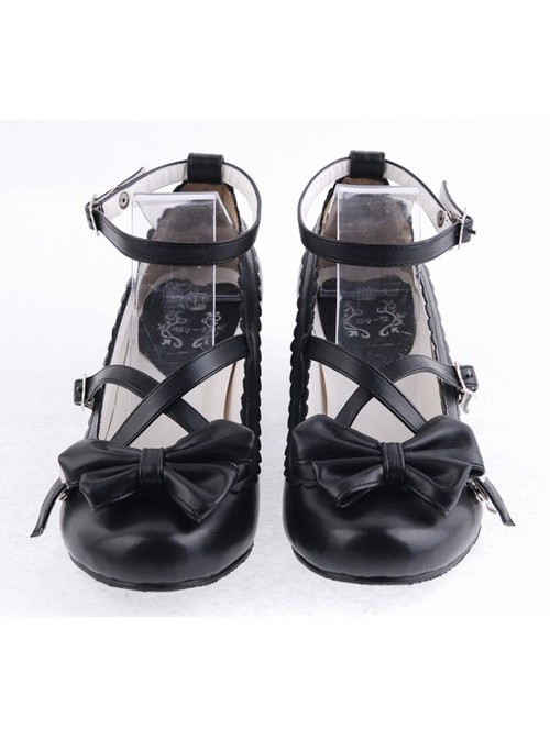 Black 2.5" Heel High Classic Polyurethane Round Toe Bow Platform Lady Lolita Shoes