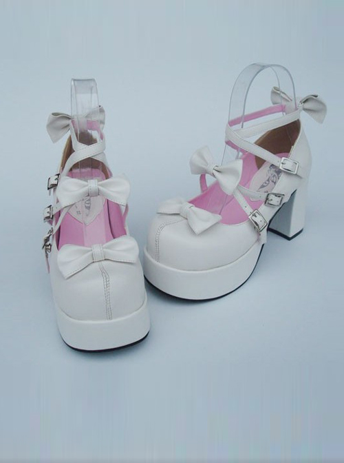 White 3.1" Heel High Adorable Patent Leather Round Toe Bow Platform Lady Lolita Shoes