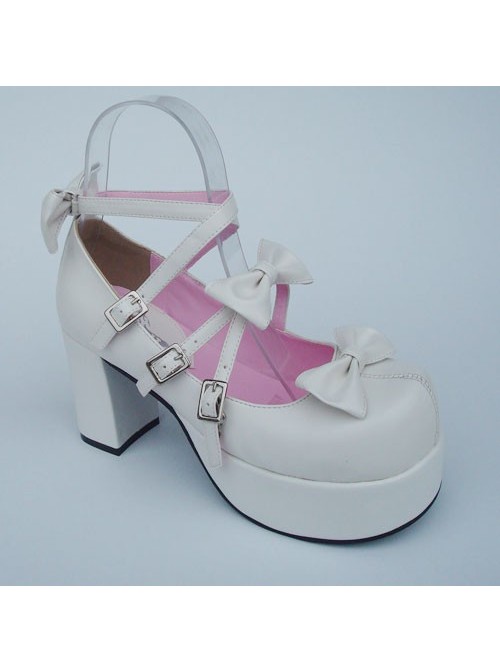 White 3.1" Heel High Adorable Patent Leather Round Toe Bow Platform Lady Lolita Shoes