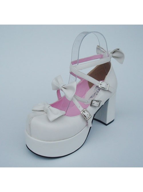 White 3.1" Heel High Adorable Patent Leather Round Toe Bow Platform Lady Lolita Shoes