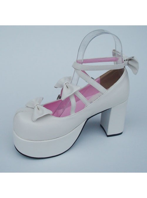 White 3.1" Heel High Adorable Patent Leather Round Toe Bow Platform Lady Lolita Shoes