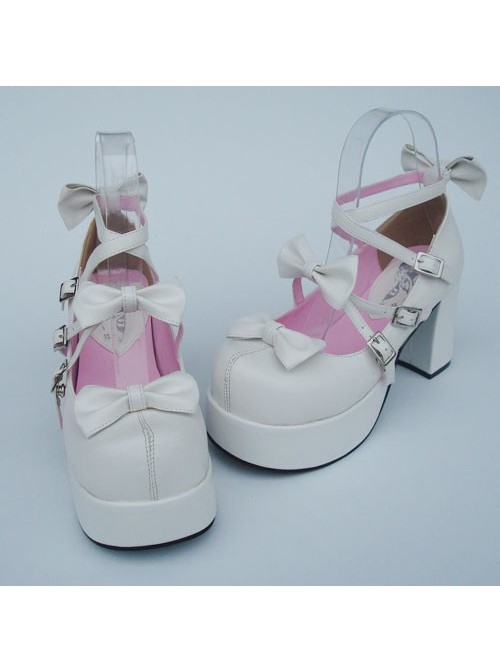 White 3.1" Heel High Adorable Patent Leather Round Toe Bow Platform Lady Lolita Shoes