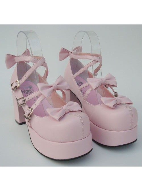 Pink 3.1" Heel High Elegant Patent Leather Round Toe Bow Platform Lady Lolita Shoes