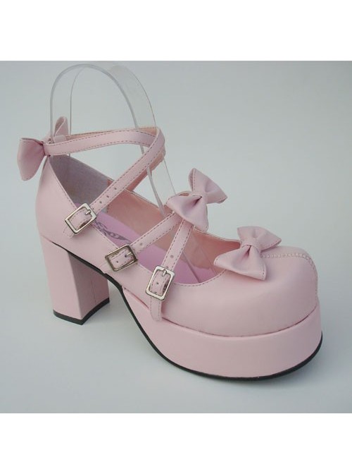 Pink 3.1" Heel High Elegant Patent Leather Round Toe Bow Platform Lady Lolita Shoes