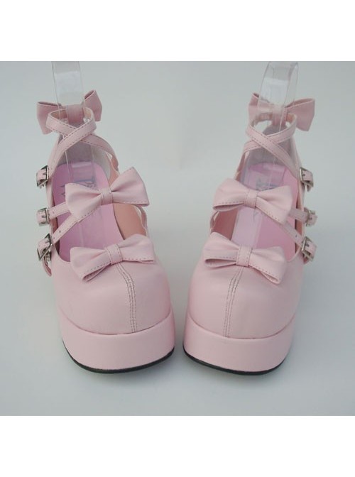 Pink 3.1" Heel High Elegant Patent Leather Round Toe Bow Platform Lady Lolita Shoes