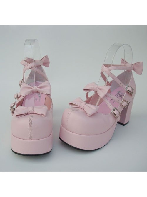 Pink 3.1" Heel High Elegant Patent Leather Round Toe Bow Platform Lady Lolita Shoes