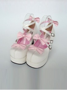 Pink & White 3.1" Heel High Gorgeous Suede Round Toe Bow Platform Lady Lolita Shoes