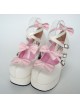 Pink & White 3.1" Heel High Gorgeous Suede Round Toe Bow Platform Lady Lolita Shoes