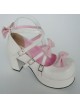 Pink & White 3.1" Heel High Gorgeous Suede Round Toe Bow Platform Lady Lolita Shoes