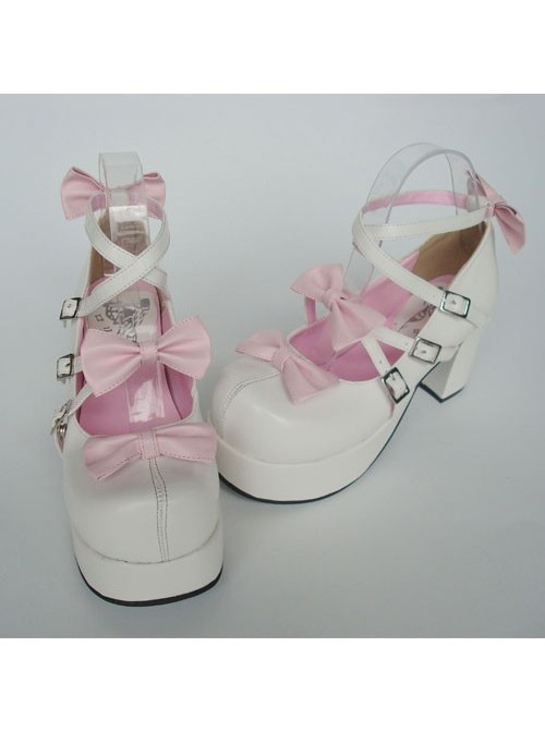 Pink & White 3.1" Heel High Gorgeous Suede Round Toe Bow Platform Lady Lolita Shoes