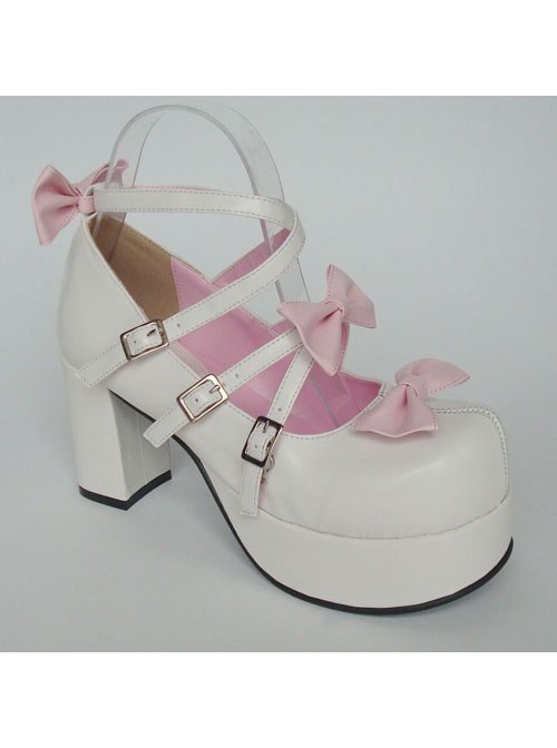 Pink & White 3.1" Heel High Gorgeous Suede Round Toe Bow Platform Lady Lolita Shoes