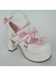 Pink & White 3.1" Heel High Gorgeous Suede Round Toe Bow Platform Lady Lolita Shoes