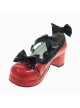 Red & Black 1.8" Heel High Cute PU Round Toe Bow Platform Lady Lolita Shoes