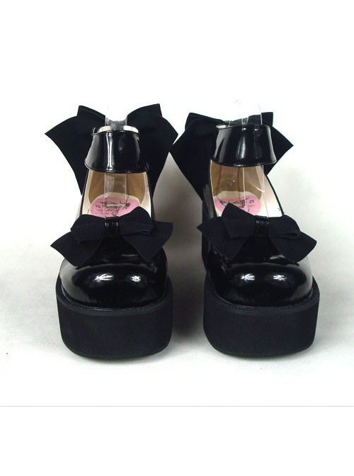 Black 2.5" Heel High Gorgeous Polyurethane Round Toe Cross Straps Platform Women Lolita Shoes