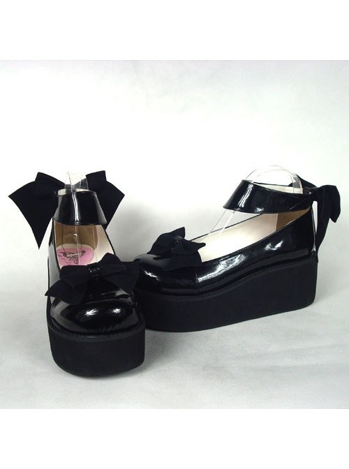 Black 2.5" Heel High Gorgeous Polyurethane Round Toe Cross Straps Platform Women Lolita Shoes