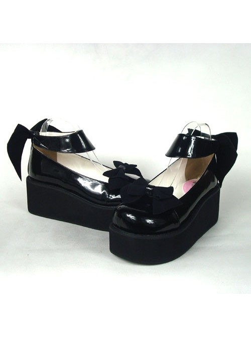 Black 2.5" Heel High Gorgeous Polyurethane Round Toe Cross Straps Platform Women Lolita Shoes